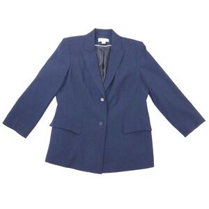 Calvin Klein Womens Navy Blue Pinstripe Two Button Blazer Jacket Size 14